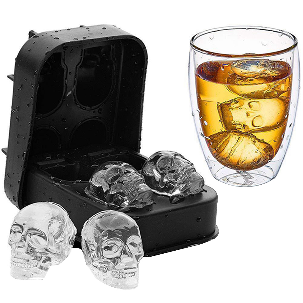 Silicone Skull Ice Tray Four Even Silicone Ice Tools Homemade Icing Cube Mold Creative Ice Making Box Small Household Freezer