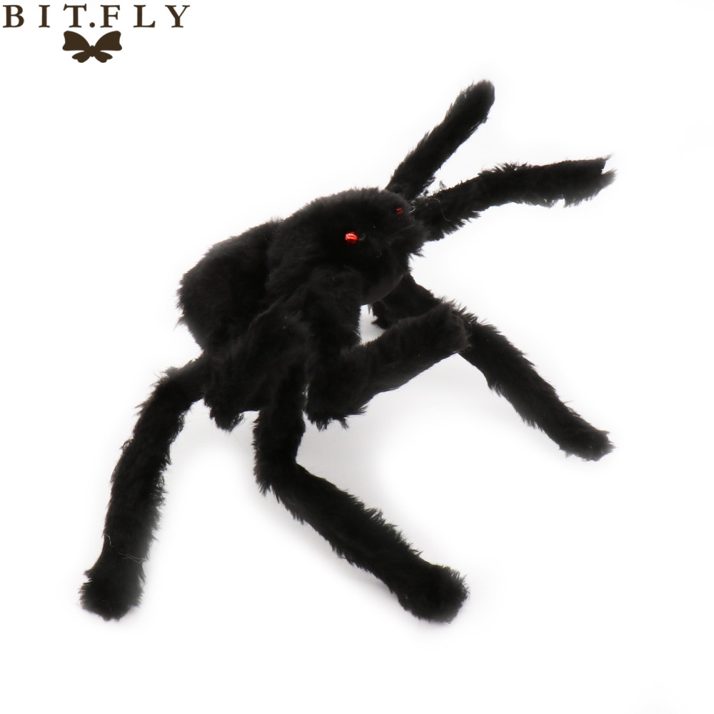 1pcs Novelty Halloween Decoration 30cm Horror Black Furry Soft Plush Fake Spider Joke Prank Props Party Supply Trick or Treat