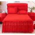 Red Wedding Bedspread Fitted Sheet Pillowcases 1/3pcs Girls Thicker Warm Bed Cover Princess Lace Bedding Bed Skirt