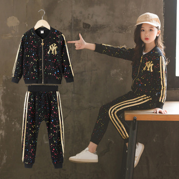 2021 New Autumn Spring Girls Clothing Suits Winter Coat Kids Colored Dots Cotton Sweatshirt Tracksuit Sport Suits Outwear