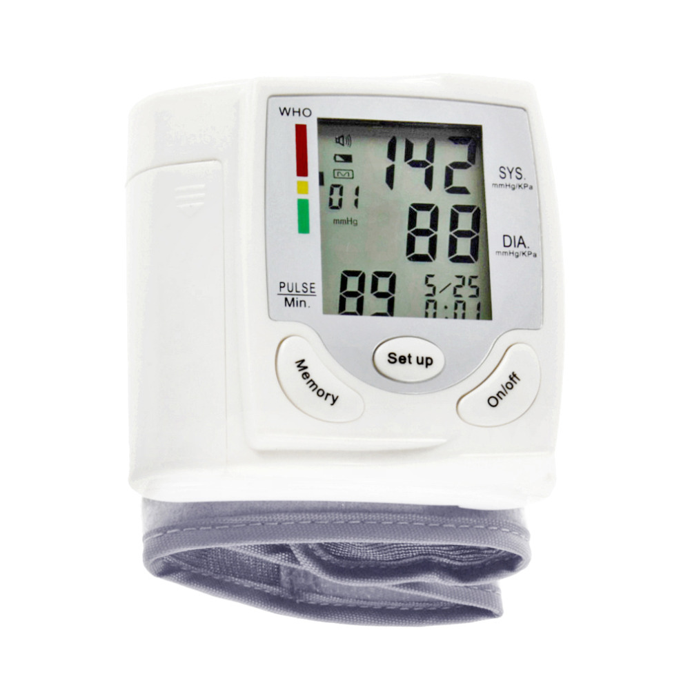 Automatic Digital LCD Display Wrist Blood Pressure Monitor Heart Beat Rate Pulse Meter Measure Tonometer Sphygmomanometer White