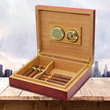 Cedar Wood Humidor Cigar Box Portable Cigar Case Humidifier Hygrometer Cigar Humidor Box Case for 20 Count Brown Cigarettes