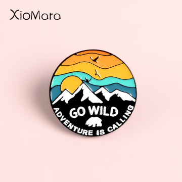 Go Wild Adventure Is Calling Enamel Pins Mountain Polar Bear Explore Nature Round Brooch Badge Travel Pin Outdoorsy Gift
