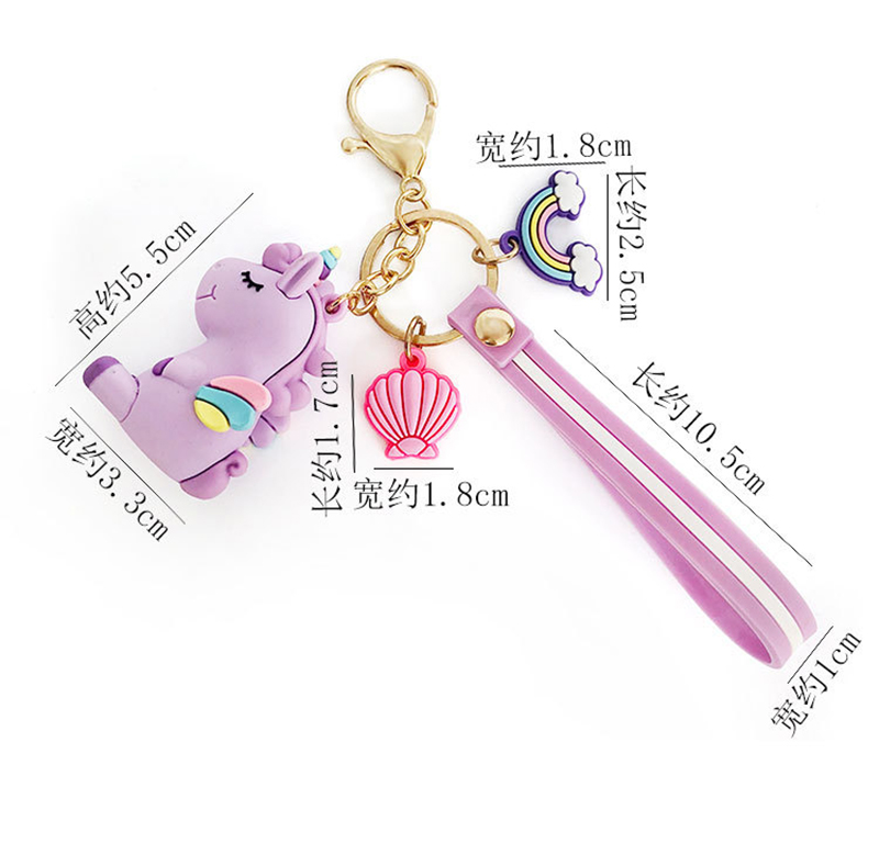 cute kawaii rubber unicorn keychain keyring colorful action toy figure unicorn pendant animal children kids boys girlfriend gift