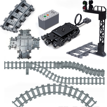 City Train Tracks Building Blocks Switch Flexible Railway Train Motor Wheel Accessory Traffic light locomotive Educational Toys