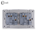 COSWALL Stainless Steel Panel 2 Gang 13A UK / British Standard Switched Socket With Neon Grounded With Children Protective Door