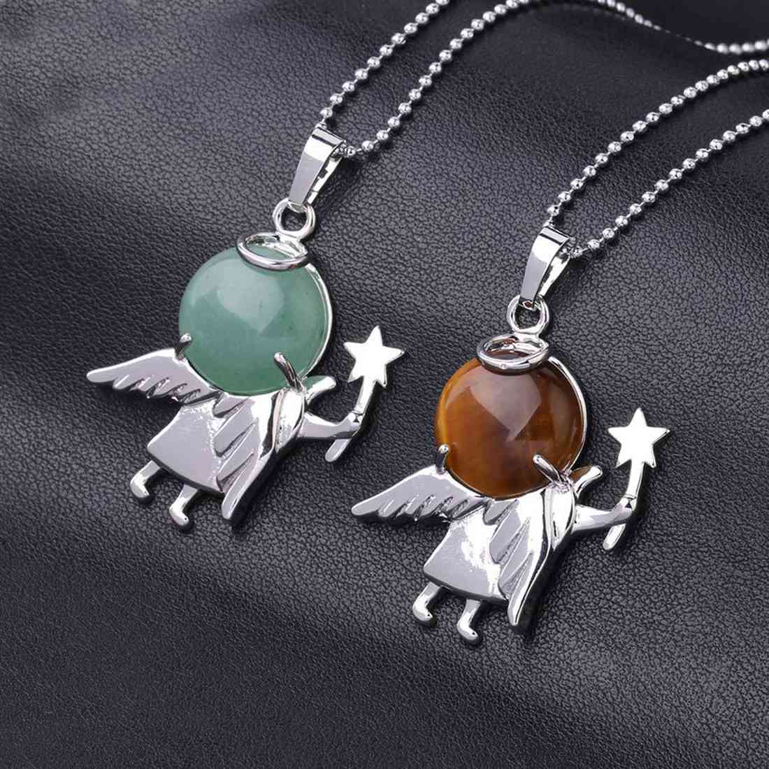 Fairy Rod Little Angel Pendant Necklace Natural Stone Teen Female Allegory Healing Guardian Gift 12pcs