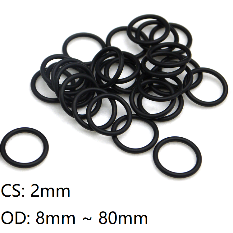 10pcs Black O Ring Gasket CS 2mm OD 8mm ~ 80mm NBR Automobile Nitrile Rubber Round O Type Corrosion Oil Resistant Sealing Washer