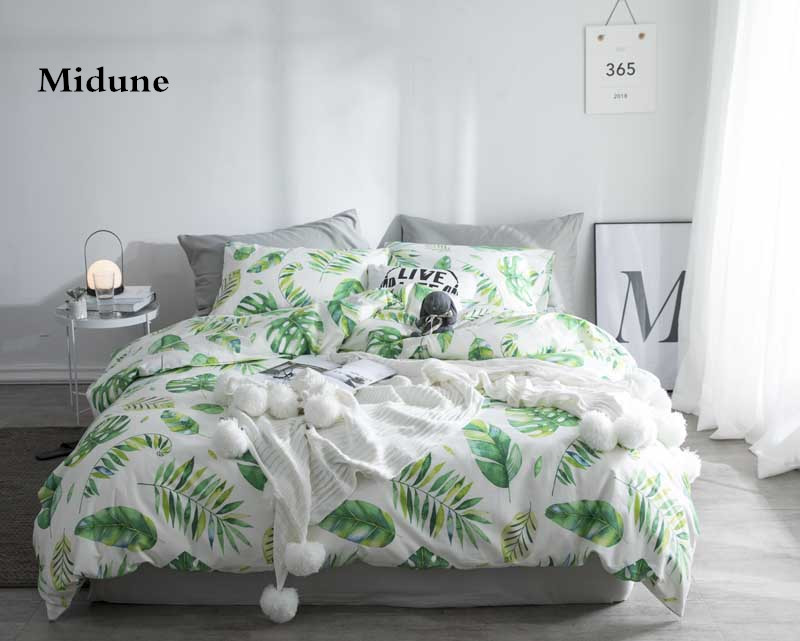 100% Cotton Sheet Pillowcase Duvet cover set Black white pastoral Bird printing Bedding sets queen double Twin Bedlinen