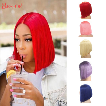 Colored Blonde Human Hair Full Machine Made Bob Wigs Glueless 180% Density Straight Non Lace Front Short Cut Wig For Black Women
