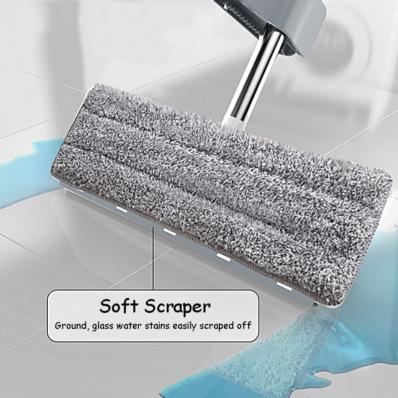 Flat Mop Free Hand Washing Lazy Mop Squeeze Stainless Steel Handle Automatic Spin 360 Rotating Wooden Floor Mop Microfiber Pad