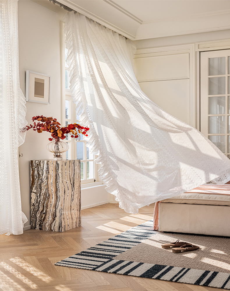 Embroidery Beaded Lace Sheer Curtains