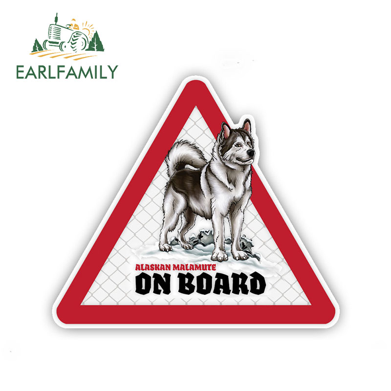 EARLFAMILY 12cm x 10.5cm Alaskan Malamute Car Stickers Dog on board Decals Pet Dog Decal Dog Warning Sign Humorous Stickers