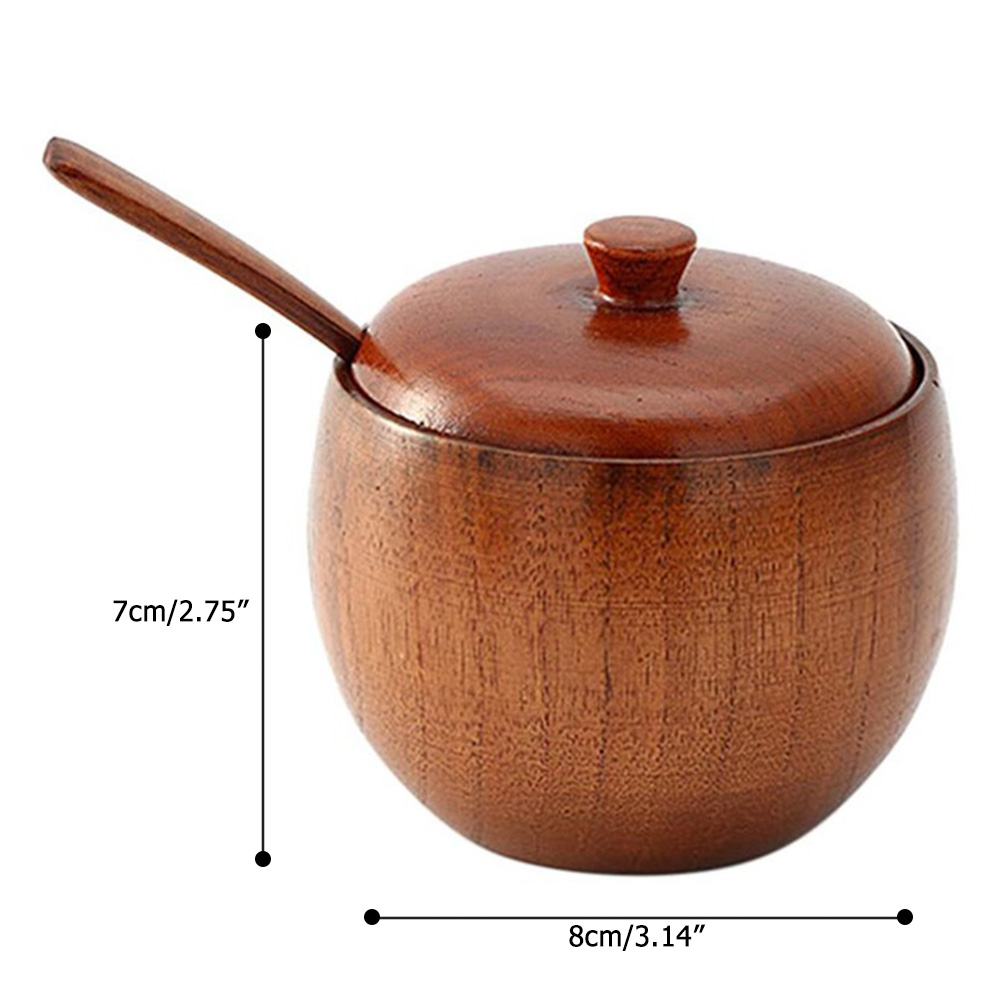 1Set Japanese Style Wooden Seasoning Pot Spice Jar with Spoon and Lid for Kitchen Home Kitchen Seasoning Box Salt Pepper Shakers