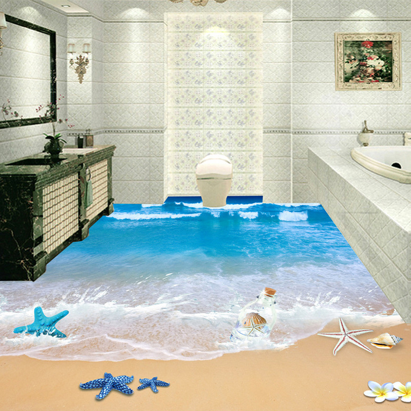 Custom 3D Floor Murals Wallpaper Beach Bathroom Waterproof Floor Sticker PVC Self-adhesive Mural Papel De Parede 3D Home Decor