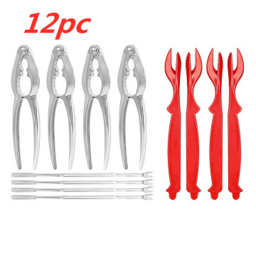 12Pcs Seafood Tools Stainless Steel Crab Crackers Nut Cracker Forks Set Shellfish Lobster Opener Knife Kitchen Accessories B01