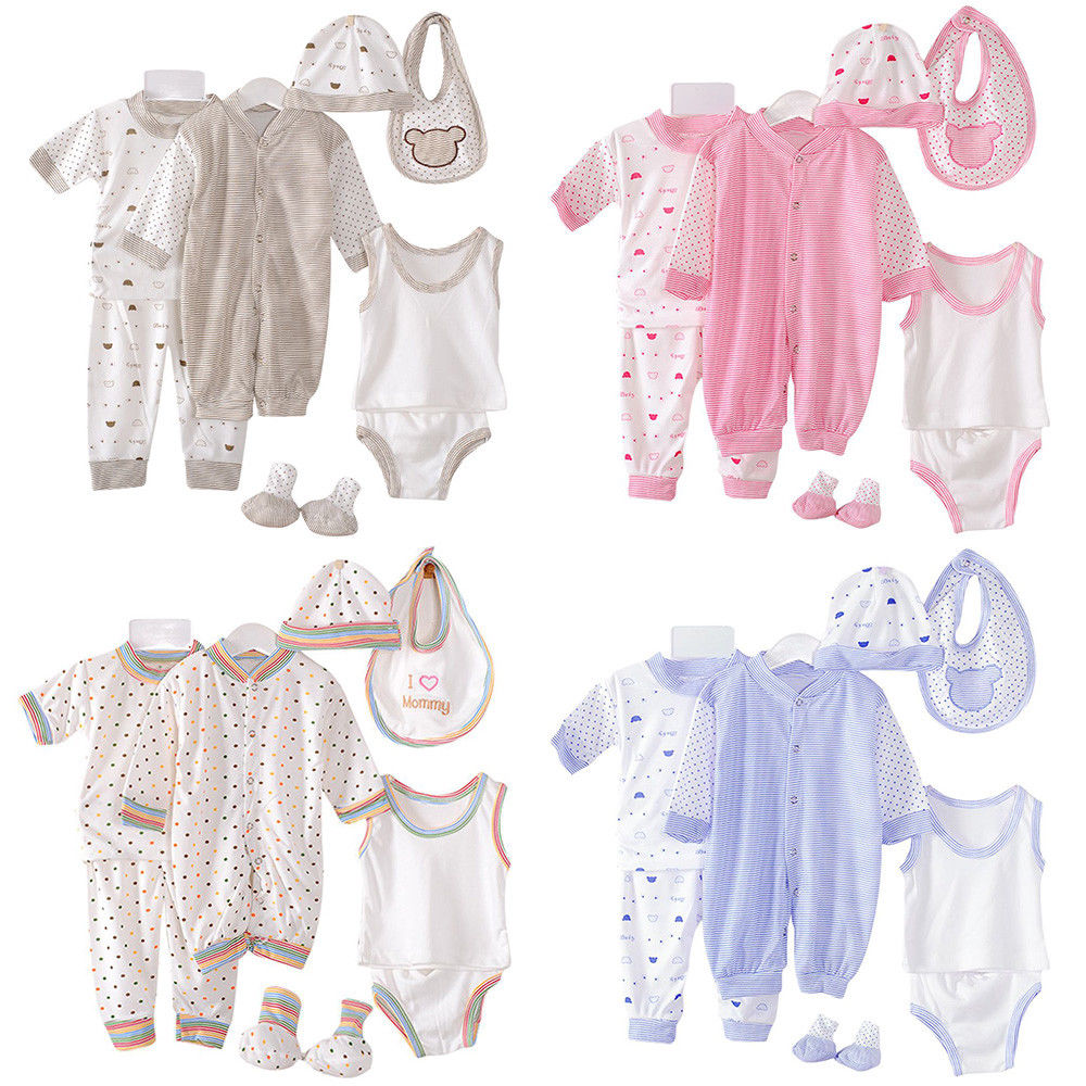 2017 New Brand 8Pcs Newborn Infant Kids Baby Boy Girl T-shirt Tops Pants Outfits Clothes 8Pcs Set 0-3M