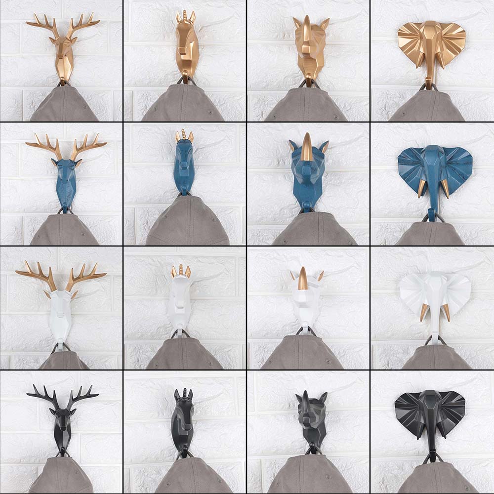 1pc Hanging Hook Animal Head Decorative Hook Deer Elephant Unicorn Rhinoceros Hanger Hook Keys Clothes Hat Wall Decoration Rack