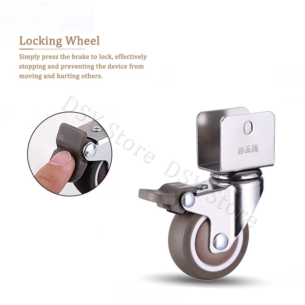 360 Degree Swivel Caster Wheels Crib Rubber Caster Wheels U-Bracket Caster With Brake No Noise Wheel For Crib Bookcase Cabinet