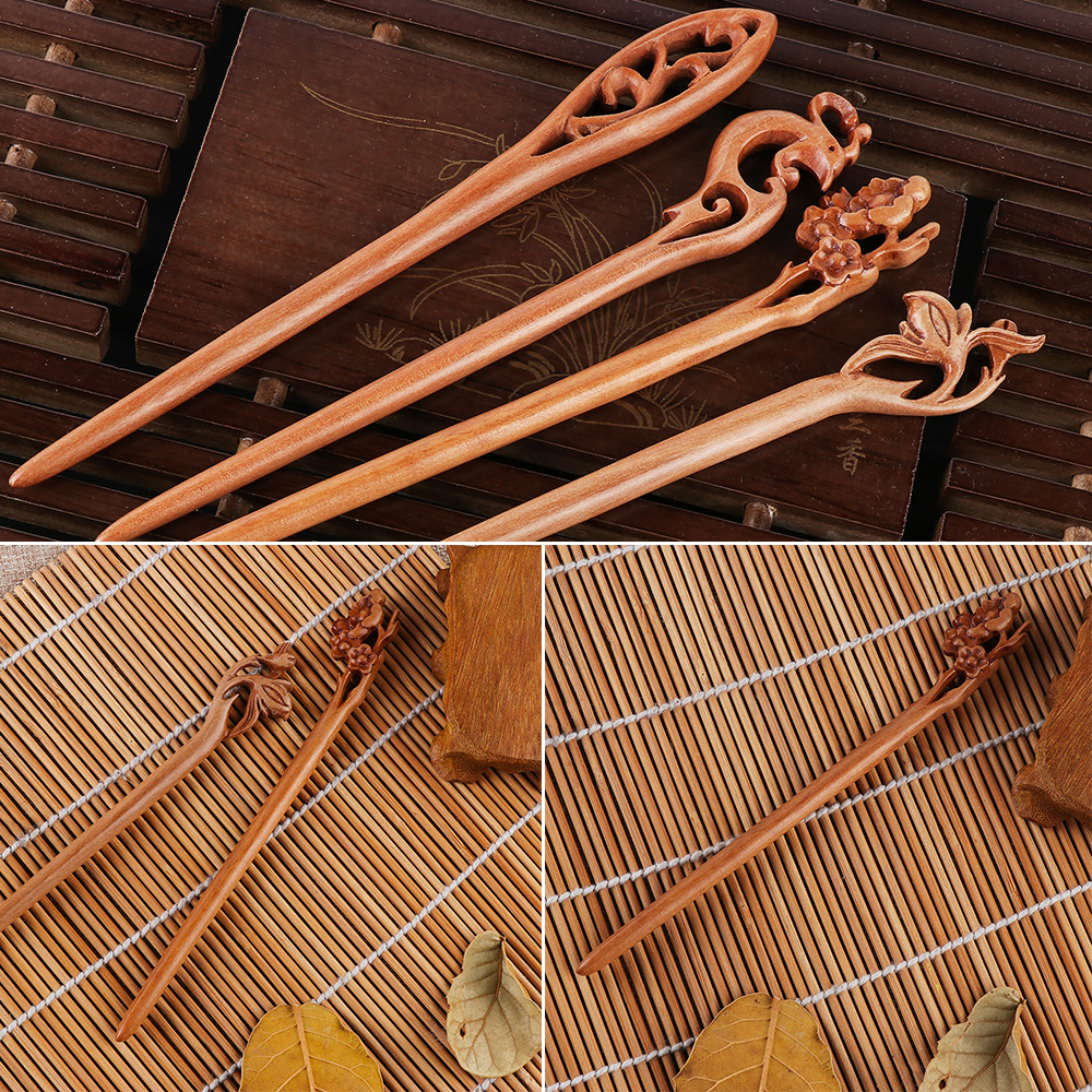 1PC Chinese Retro Style Peach Wood Carved Hairpin Handmade Hollow Out Hair Stick Hairpin Hair Styling Tools Hair Accessories