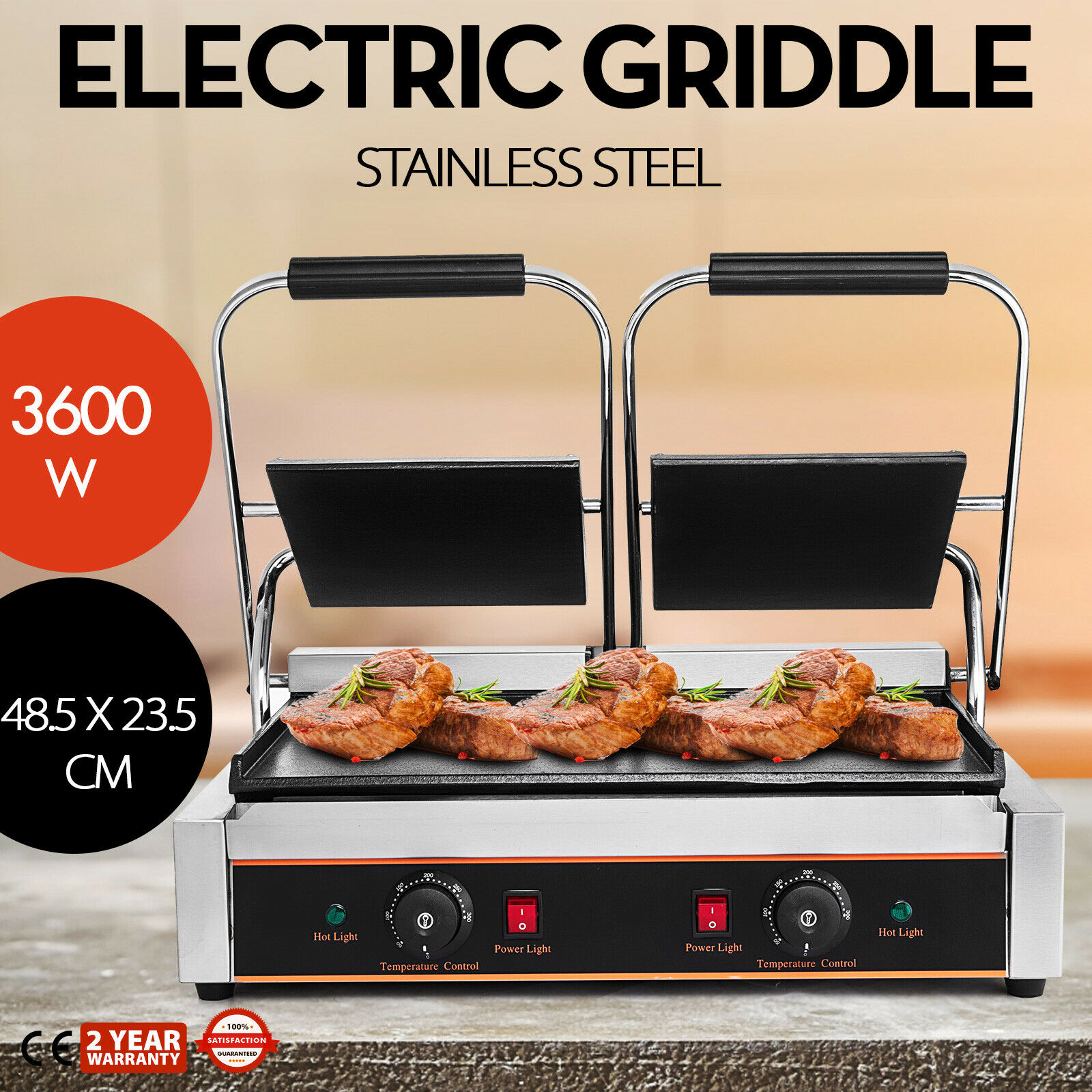 3600W Stainless Steel Electric Grill 220V 50HZ Sandwich Maker Electric Grill with Double Flat Plate Sandwich Press
