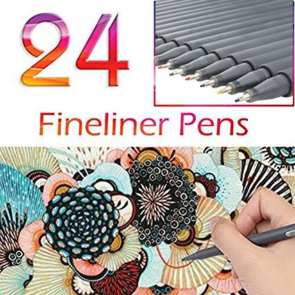 24 Colors Set 0.38 Hook mark pen Fineliner Pen Fine Line Point Colored Pens Art Water Based Assorted Ink Drawing