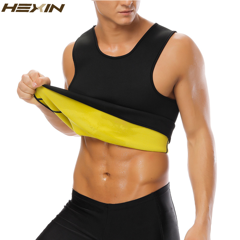 HEXIN Men's Sweat Vest Body Shaper Shirt Thermo Slimming Sauna Suit Weight Loss Black Shapewear Ultra Neoprene Waist Trainer