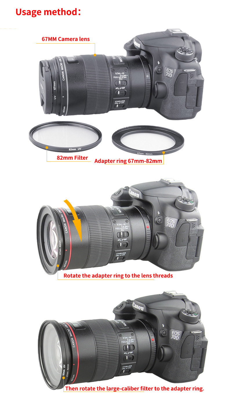 52-58 52-67 52-77 52-82 55-58 55-62 55-67 55-77 55-82 58-62 58-67 58-72 58-77 58-82 mm Metal Step Up Rings Lens Adapter Filter