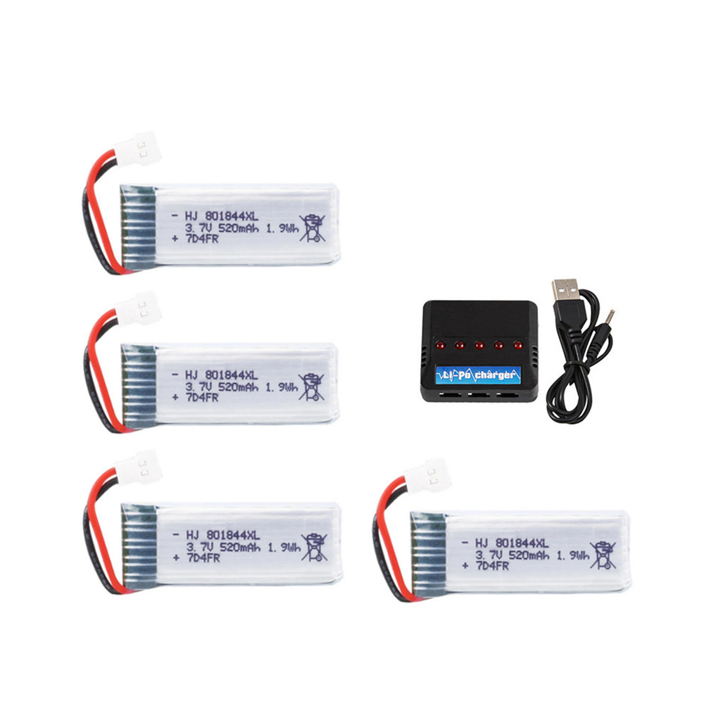 3.7v Lipo Battery for Hubsan H107P 801844 3.7V 520mAh 25c Battery + USB Charger Set for H107P RC Camera Drone Accessories