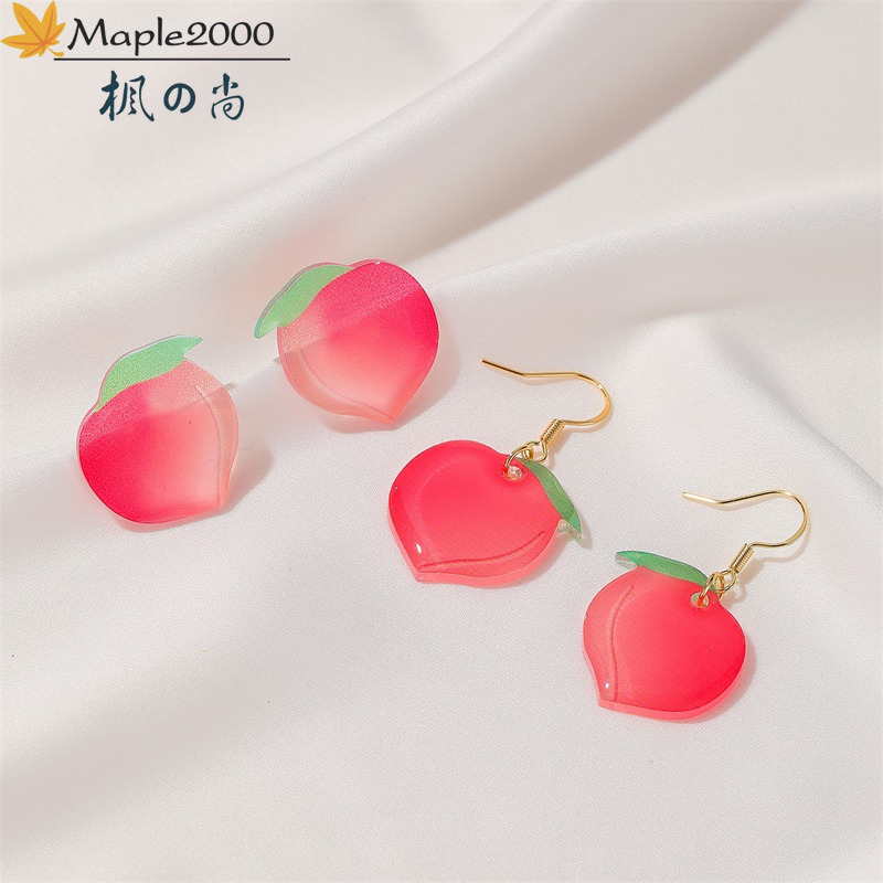 Fashion Acrylic peach ear studs earring for women Sweet and refreshing peach earrings babygirl fashion earring jewelry gift