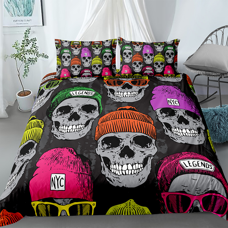 Black Color Duvet Cover Luxury 3D Skull Bedding Set King Queen Comforter Sets 14 Different Size With 1/2 Pcs Pillowcases