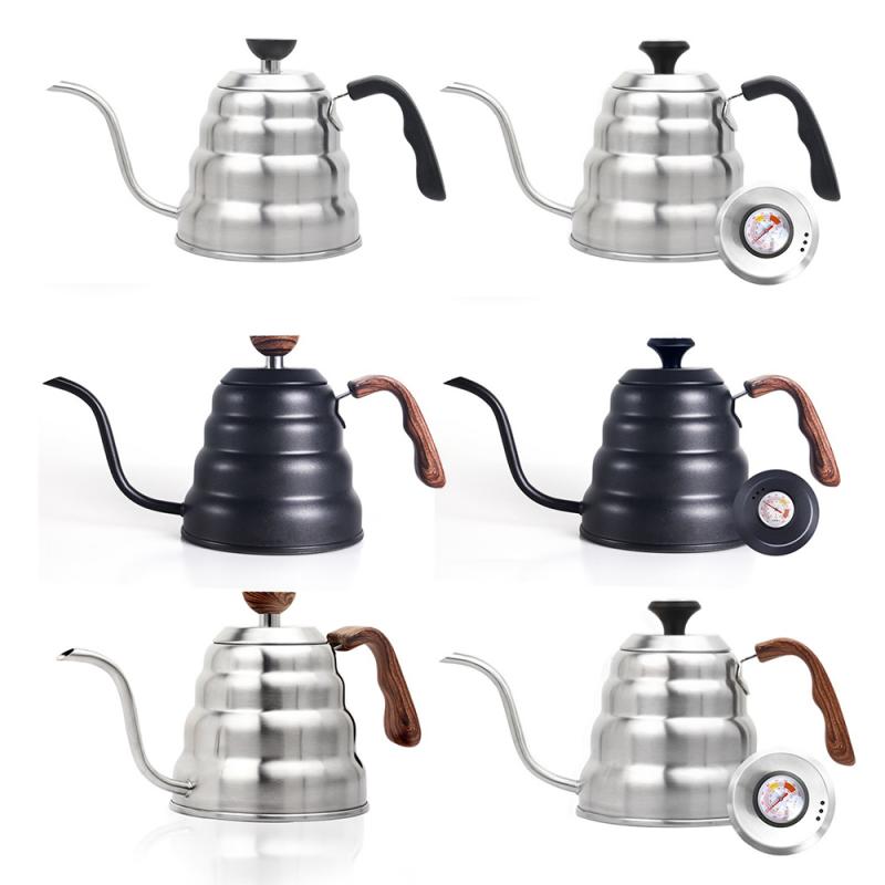 1L/1.2L Stainless Steel Coffee Drip Gooseneck Tea Pot Kettle Tea Maker Coffee Bottle Kettle Kitchen Accessories With Thermometer
