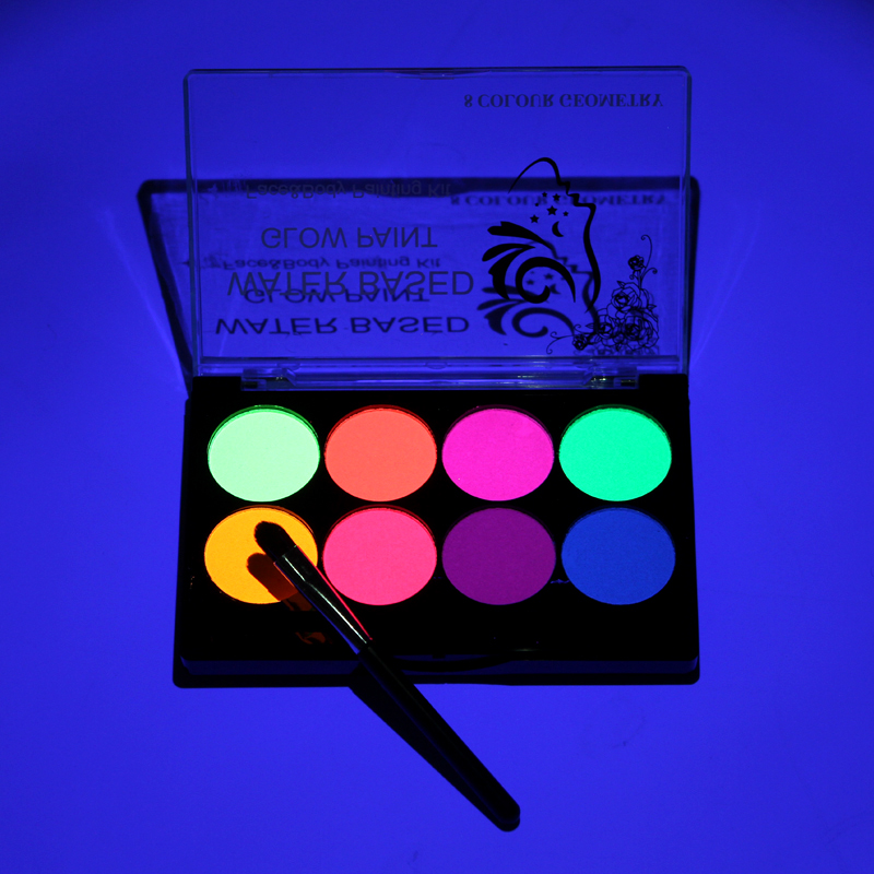 8 Colors luminiscent paint Face Body Art Paint UV glow in the dark makeup Party Fancy Dress Beauty facial painting kit brush