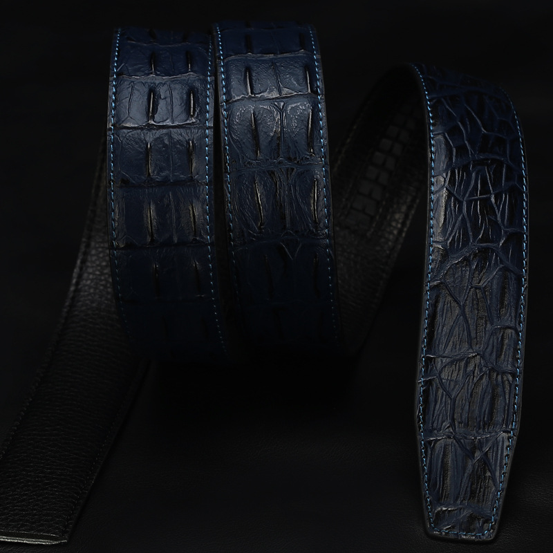 (No Buckle, Only Belt) Fashion High Quality Leather & PU Belts, Crocodile Bone Striped Pattern, Men's Belts Luxury