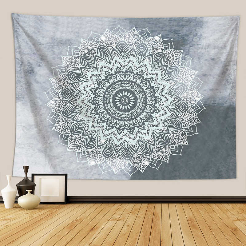 Grey Gradient Mandala Tapestry Wall Hanging India Wall Cloth Tapestries Psychedelic Wall Carpet Blanket Dorm Backdrop Boho Decor