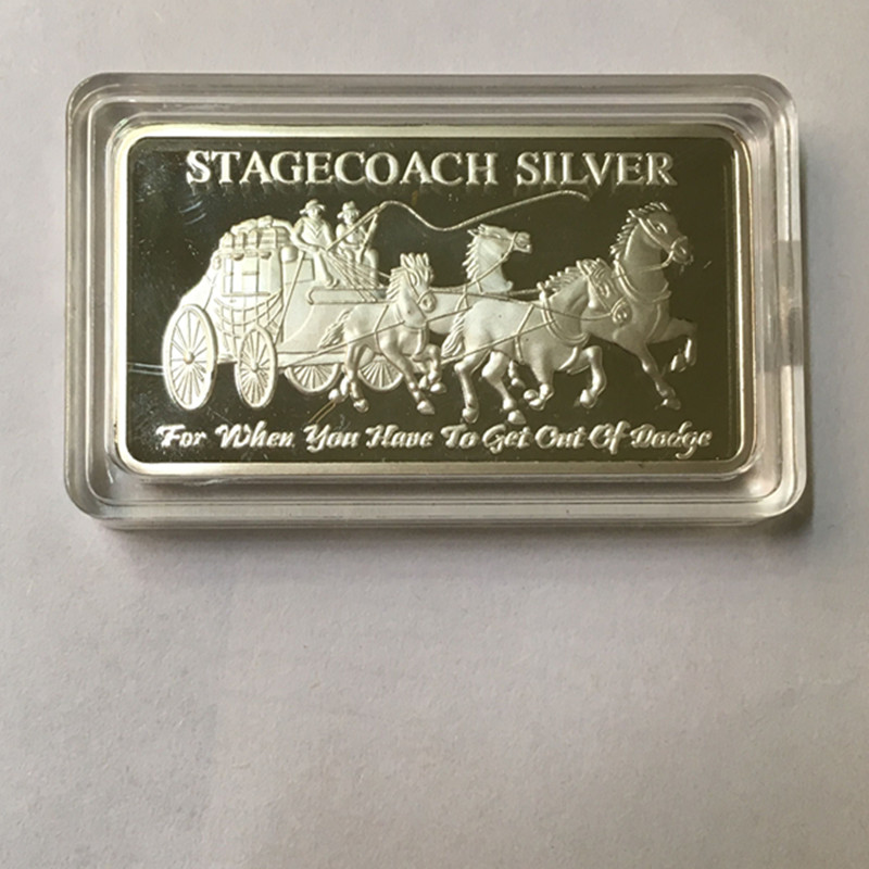 5 pcs Non magnetic The Brand new Stagecoach ingot bar silver plated coin 50 mm x 28 mm collectible souvenir decoration coin