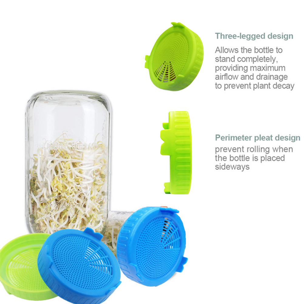 Food Grade Mesh Sprout Cover Kit, Seed Crop Germination, Vegetable Silicone Sealing Ring Lid for Mason Jar