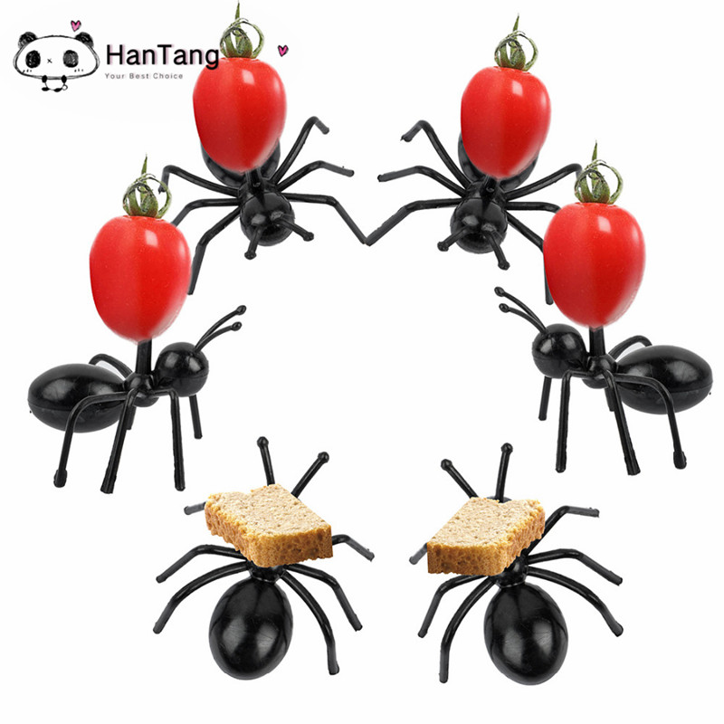 6pcs / 12pcs Lovely Mini Ant Fruit Fork Plastic Fruit Pick Kids Snack Cake Dessert Food Fork Kitchen Tableware Party Decor 5Z