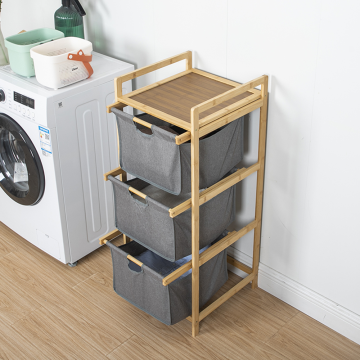 Dark‑Gray Bamboo 3‑Drawer Storage Rack