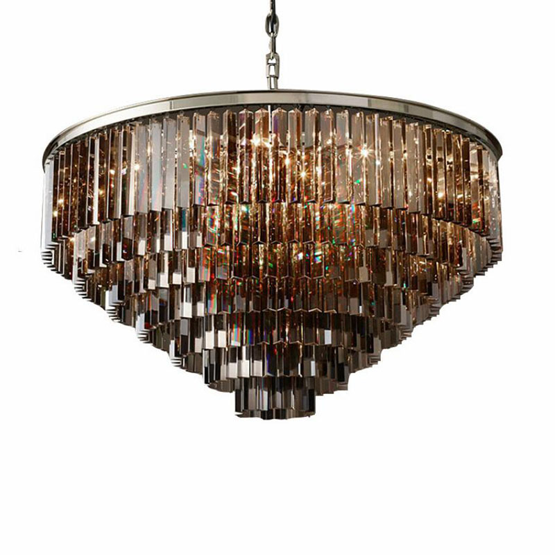 American Multi-layer Crystal chandeliers light Hanging Light LED Chrome body Round Living Room Sitting Retro Dining chandelier