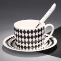 Nordic Bone China Tea Mug Simple Design Black White Coffee Cup Saucer Spoon Set Office Water Mugs Xicaras Teaware AC50BD