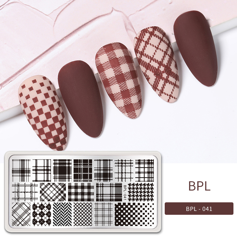 BORN PRETTY Rectangle Plaid Stripe Pattern Nail Stamping Plates Stamp Template Stainless Steel Nail Art Printing Tool