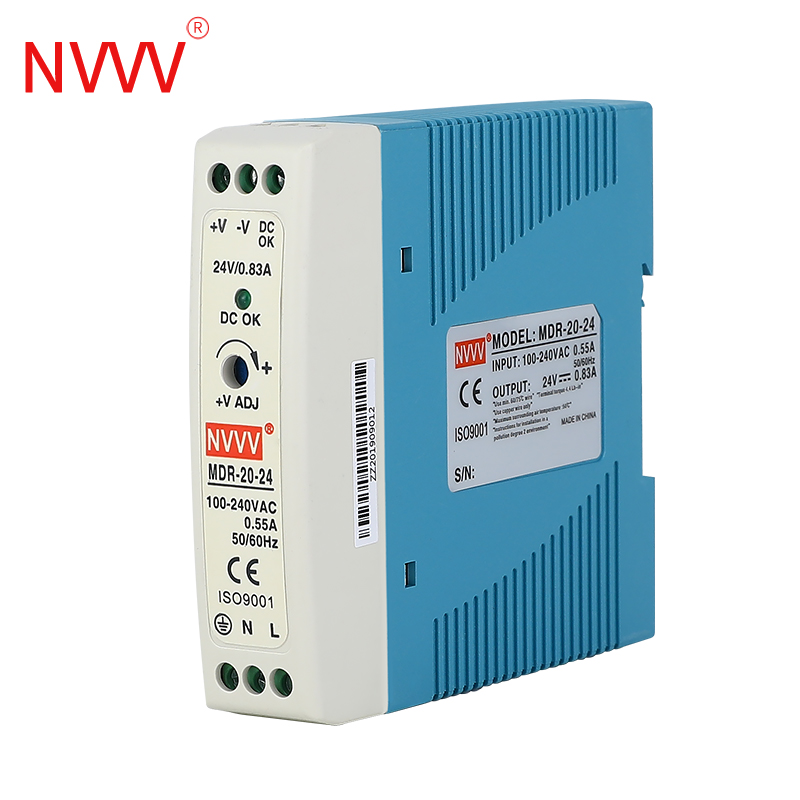 NVVV Industrial DIN Rail Power Supply Switch MDR-10W 20W Single Output 100-240VAC to DC 12V 24V Source