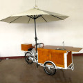 Electric pedal tricycle fruit snack vending cart, coffee drink food bike with water sink
