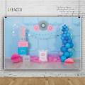 Laeacco Blue Chic Wall Gifts Balloons Flowers Curtain Stars Photo Backgrounds 3rd Birthday Photophone Baby Photography Backdrops