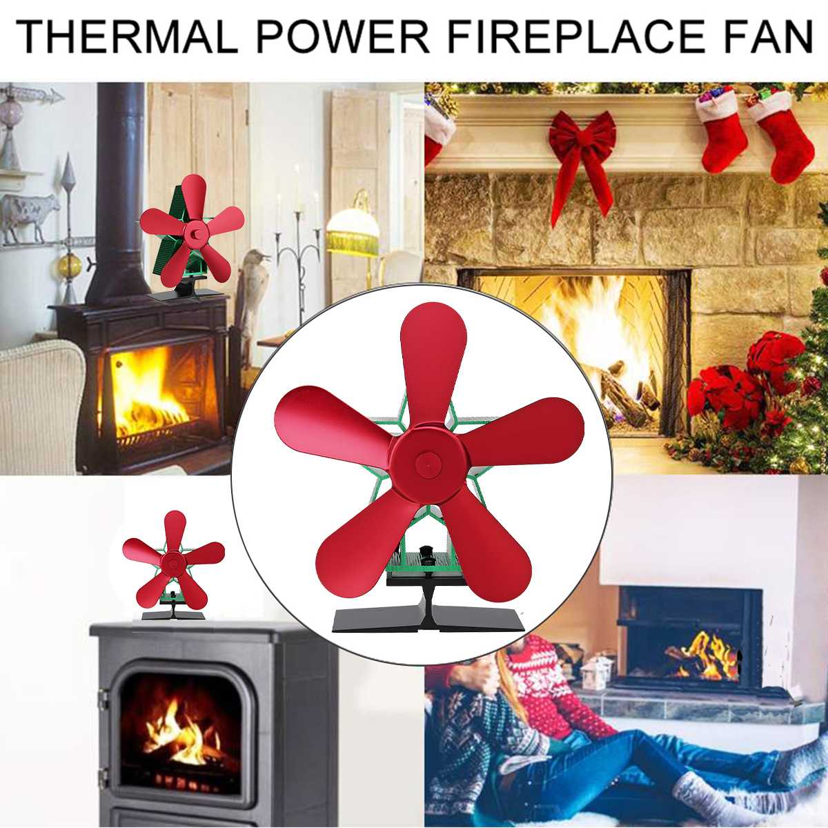 Christmas Tree Type Fireplace Fan 5 Blade Heat Powered Stove Fan Log Wood Burner Eco Friendly Quiet Fan Home Heat Distribution