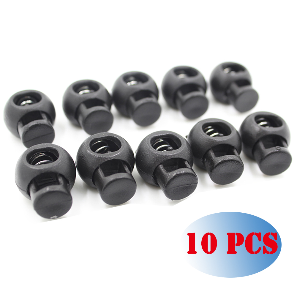 10Pcs/lot Black Plastic Ball Round Spring Stop Cord Lock Ends Toggle Stopper Clip For Sportswear Clothing Shoes Rope Locks Craft