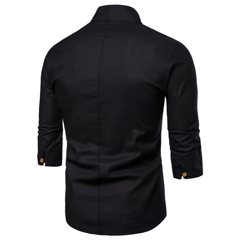 3/4 Sleeve Traditional Chinese Blouse Male Clothing Man Top Oriental V-Collar Shirt Linen Men Kimono Shirt Outfit Clothes XXXXL