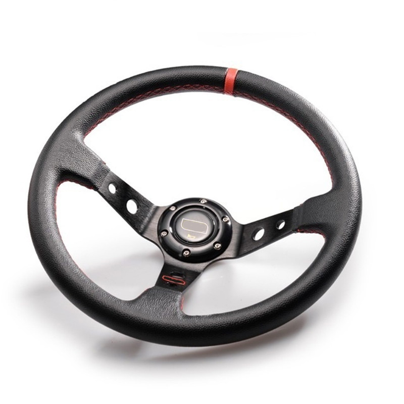 Universal 6-Hole Racing Steering Wheel 14 inch 350mm PVC Deep Corn Drifting Sport Car Steering Wheel Aluminum Frame Light Weight