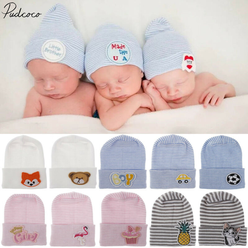2020 Baby Stuff Accessories Baby Soft Turban Newborn Hat Lovely Winter Warm Beanie Crochet Knit Embroidery Patch Cap